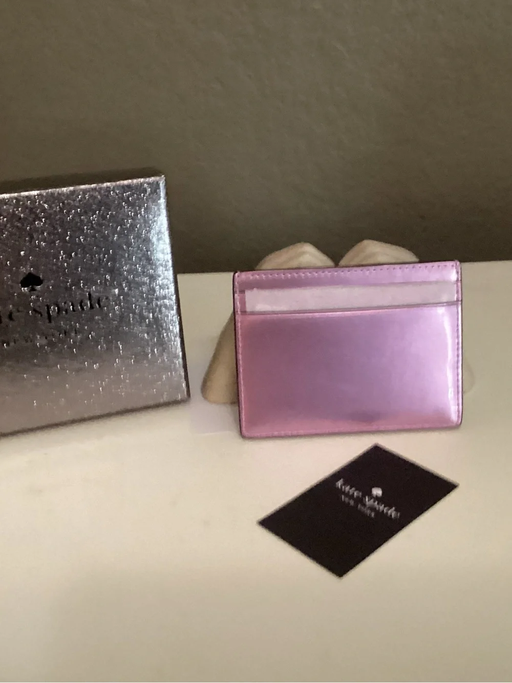 kate spade Metallic Lavender-Pink Card Holder with Gold Plate